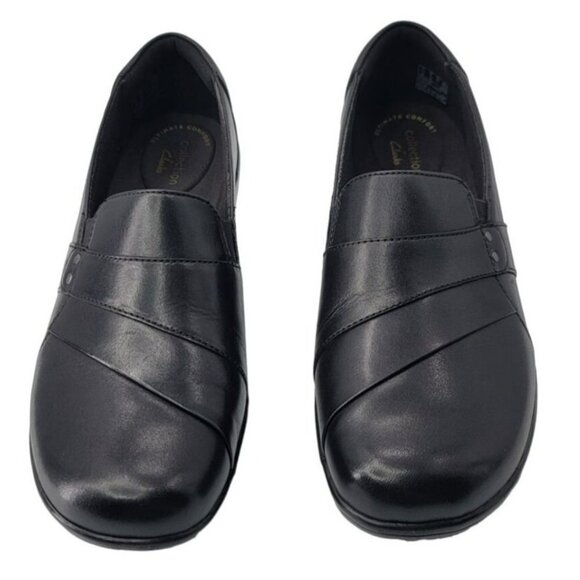 Clarks Slip On Shoes Black Work Clogs Comfort Cushion Loafer Size 9W 9 Wide - Picture 3 of 9